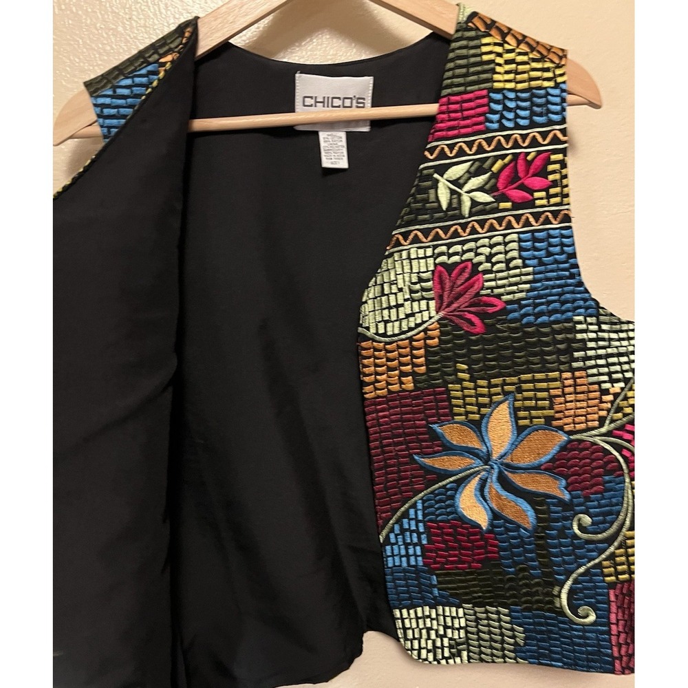 Chico's Embroidered Vest Boho Artsy Festival Floral Multi Color Women's Size 1/M - Picture 7 of 12